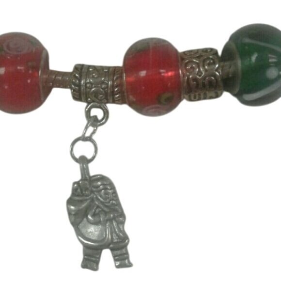 Euro style charm bracelet Santa Claus Beads Silvertone Christmas Holiday Floral - Picture 1 of 3